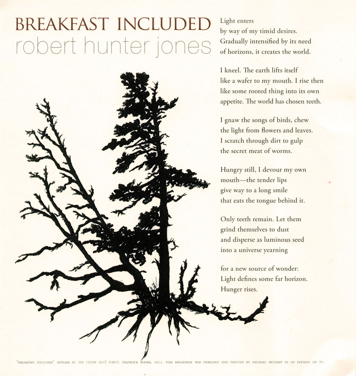 Breakfast Included, a broadside of a poem by Robert Hunter Jones, aka Gray Jones